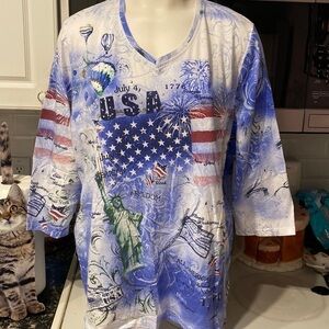 X womens Alia casual 3/4 sleeve patriotic stretch plus size top 3X. EUC